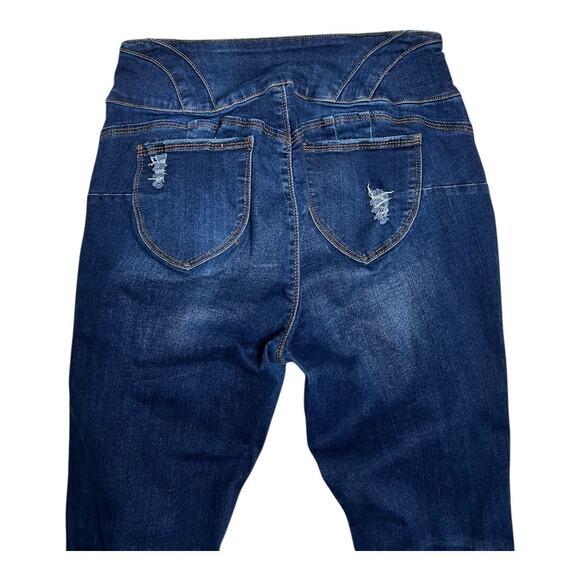 Wax Jeans 13 / 31 Womens Skinny Denim Y2K Blue Distressed Factory Faded - Picture 5 of 5